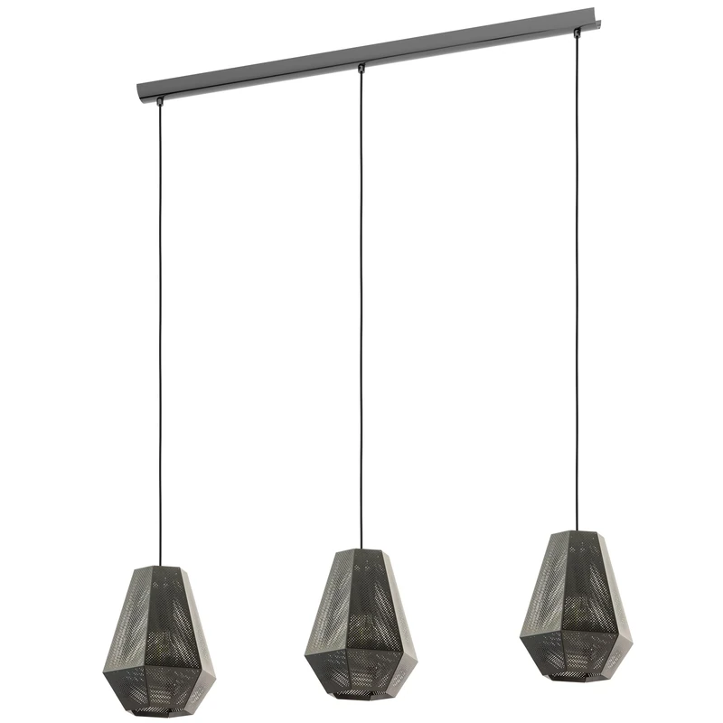 Eglo Pendant Light Chiavica, 3-Light Hanging Lamp Industrial Vintage, Steel Pendant in Nickel-Black, Dining Table Light, Hanging Living Room Lamp with E27 Socket
