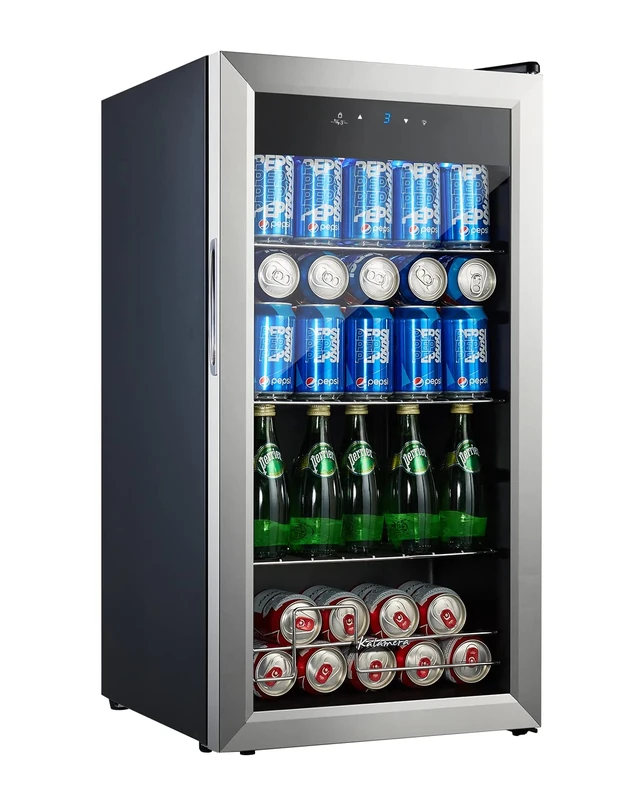 Kalamera Beer Fridge, 86L Freestanding Drinks Fridge with Glass Door, Digital Touch Control, Stainless Steel, KRC-80BV