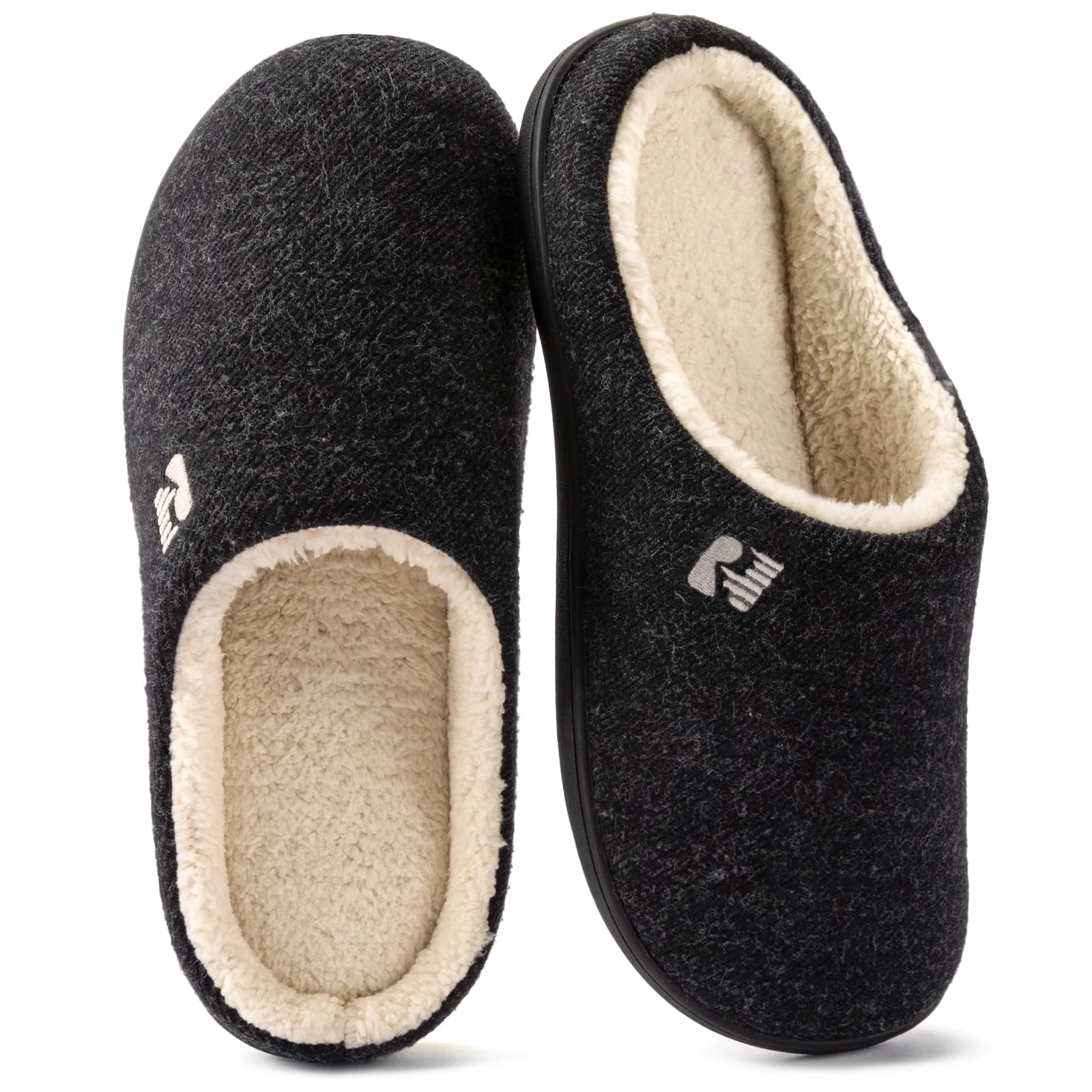 RockDove Men's Sherpa Lined Memory Foam Clog Slipper, Size 12/13 UK Men, Black