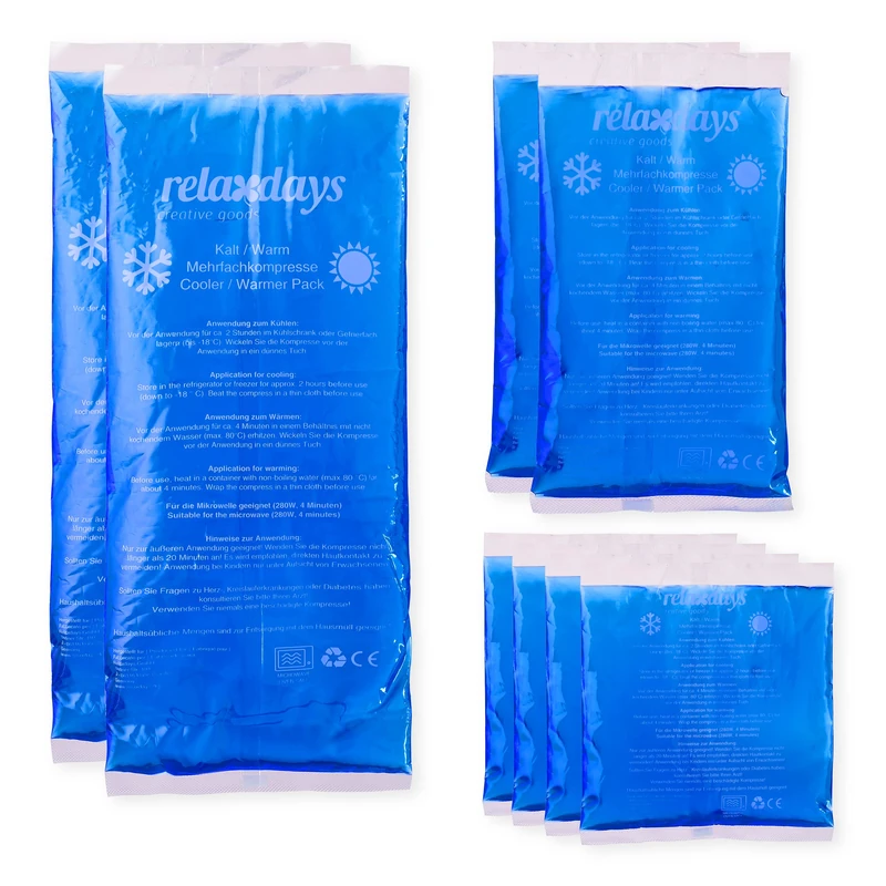 Relaxdays Hot/Cold Gel Pack Of 8, First Aid, Reusable, 3 Sizes, Multi-use Compression, Sport, Blue