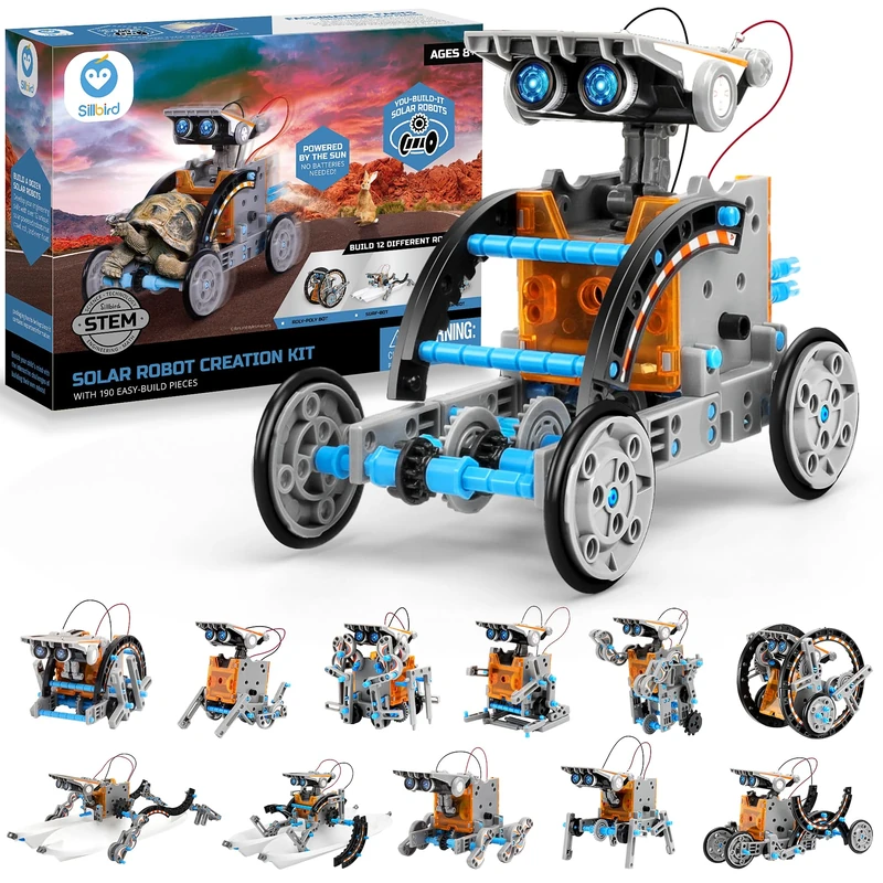 Sillbird STEM 12-in-1 Education Solar Robot Toys-190 Pieces DIY Building Toy Construction Science Experiment Engineering Kit for kids toys gifts for boys girls Aged 8 9 10 11 12+