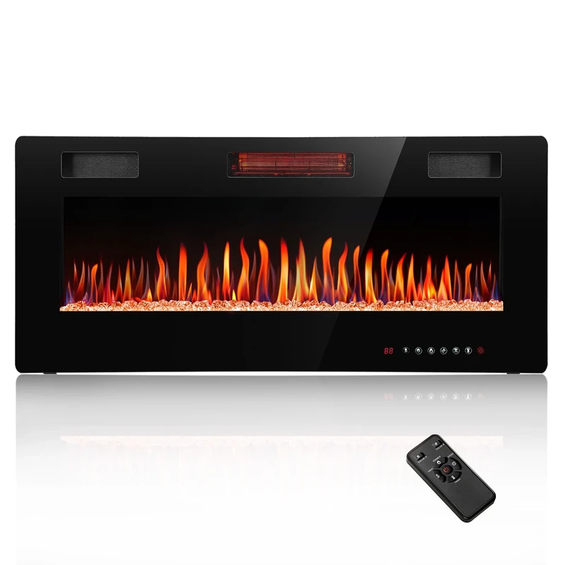 R.W.FLAME 40" Recessed and Wall Mounted Electric Fireplace, 5100BTU Thin Electric Fireplace Heater with Low Noise,Fit for 2 x 4 and 2 x 6 Stud, Remote Control, Adjustable Flame Color and Brightness