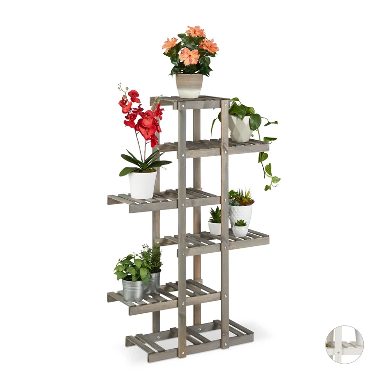 Relaxdays 5-Tier Wooden Flower Rack - Indoor Plant Stand Grey