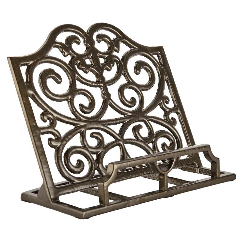 Vintage Cookbook Stand Cast Iron, Decorative Metal Cookbook Recipe Holder for Cookbooks or iPad Stands for Kitchen, Coffee Gold - Image 1
