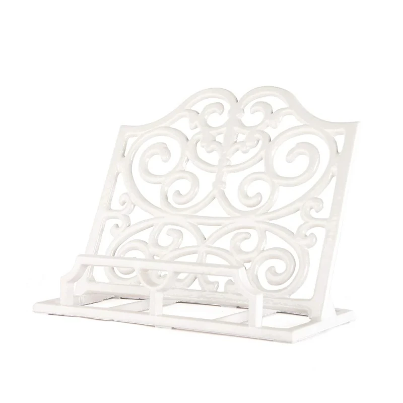 Vintage Cookbook Stand Cast Iron, Decorative Metal Cookbook Recipe Holder for Cookbooks or iPad Stands for Kitchen, White