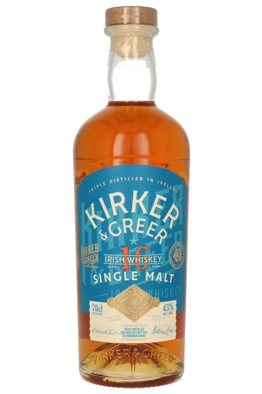 Kirker & Greer 16 Year Old Single Malt Irish Whiskey 70cl – Premium Belfast Whiskey Aged in Ex-Bourbon Casks – 43% ABV