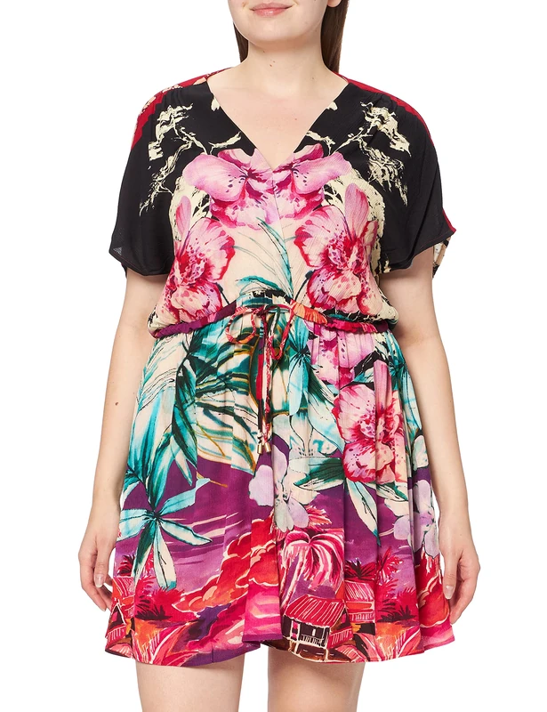 Desigual Kalawao Oriental Floral Kimono Dress Day or Night 42 Multicoloured