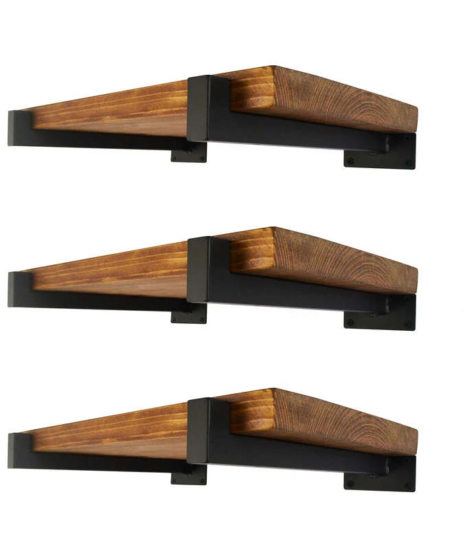 6 Pcs Floating Shelf Brackets 8 Inch Heavy Duty Wall Mounted Industrial Metal Shelving Supports with Lip (200mm/8 Inch Black)