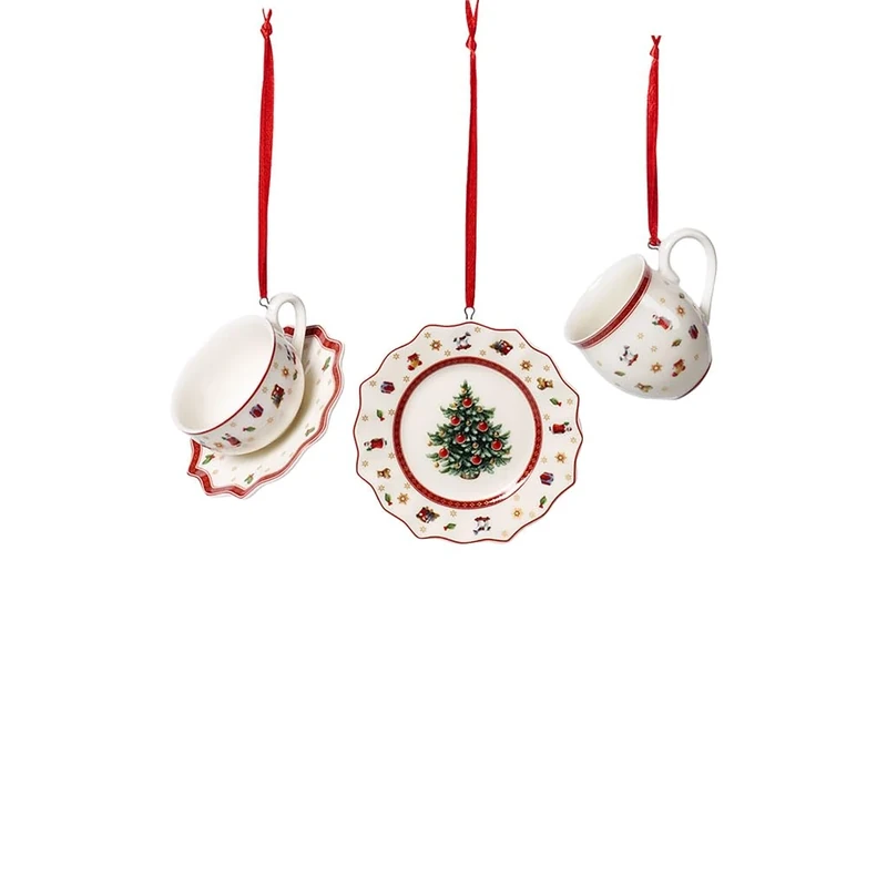 Villeroy & Boch Toy's Delight Decoration Ornaments Crockery Set, White/Red, 3 Pieces, 6.3 cm