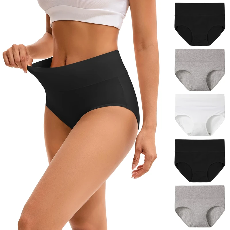 INNERSY Womens Briefs High Waist Cotton Maternity Pants after Birth Black White Knickers 5 Pack (12, Black/Grey/White)