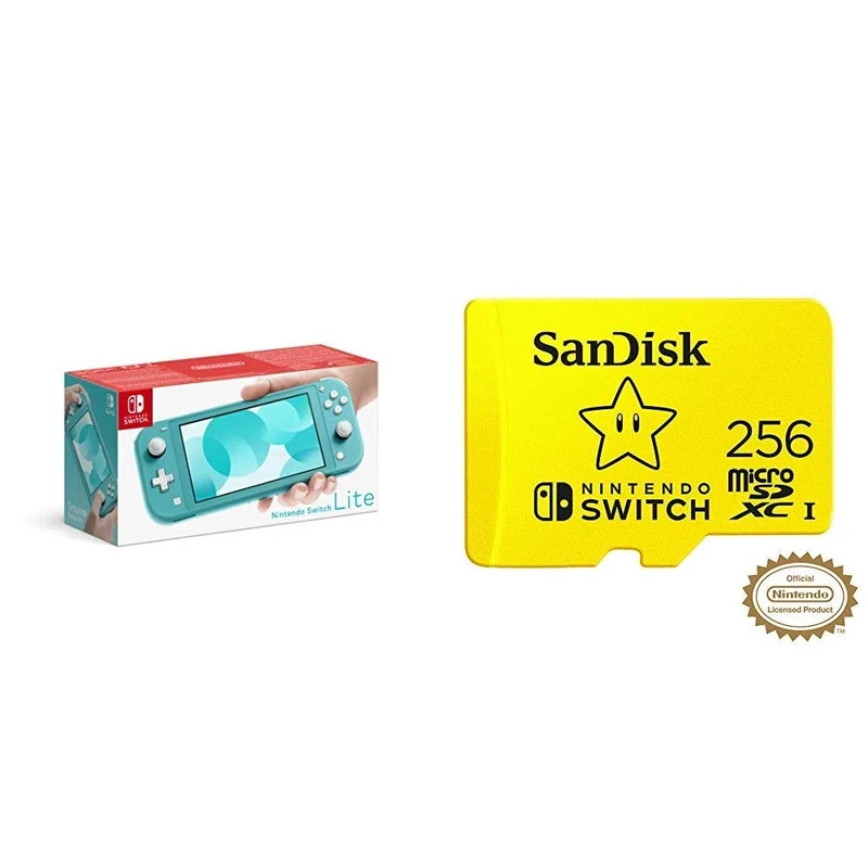 Nintendo Switch Lite - Turquoise + SanDisk 256 GB MicroSDXC Card for Nintendo Switch
