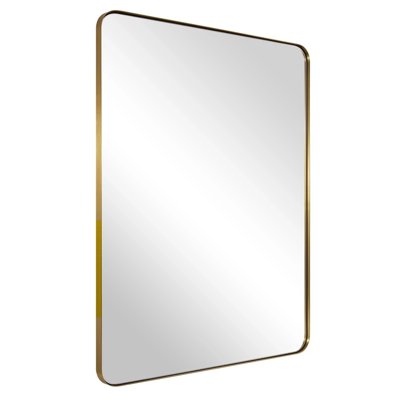 Gold Wall Mirror, 24x36 Inch Mirror for Bathroom, Brushed Brass Stainless Steel Metal Frame with Rounded Corner, Rectangle Glass Panel Wall Mounted Mirror for Decor of Bathroom, Vanity, Washroom