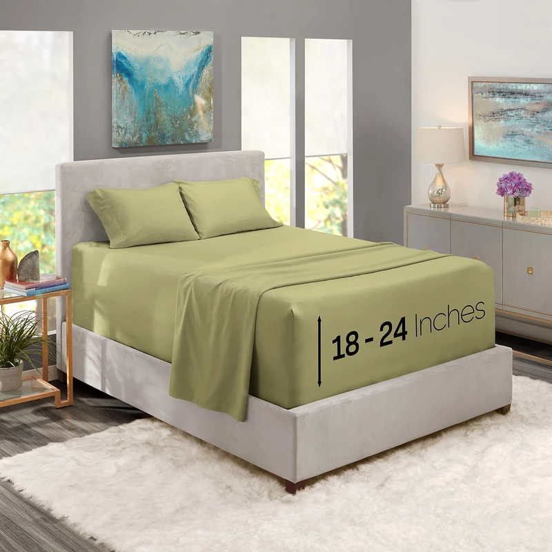 Nestl Extra Deep Pocket Sheets - Fits Mattress 18-24 Inches Deep, Extra Deep Pocket King Size Sheets Sets, 4 Piece King Size Sheets, King Sheets Deep Pocket, Sage Olive Green Sheets - Image 1