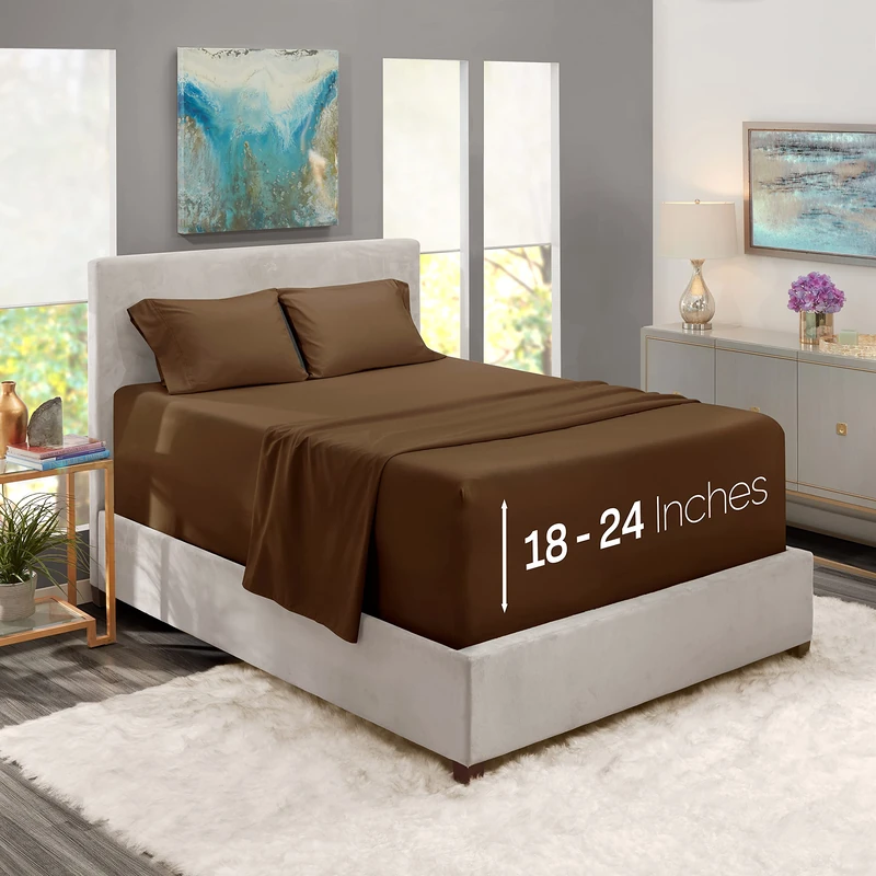 Nestl Extra Deep Pocket Sheets Bedding - Fits Mattress 18-24 Inches Deep, Extra Deep Pocket Queen Sheets Sets, 4 Piece Queen Size Sheets, Queen Sheets Deep Pocket, Chocolate Brown Sheets Queen - Image 1