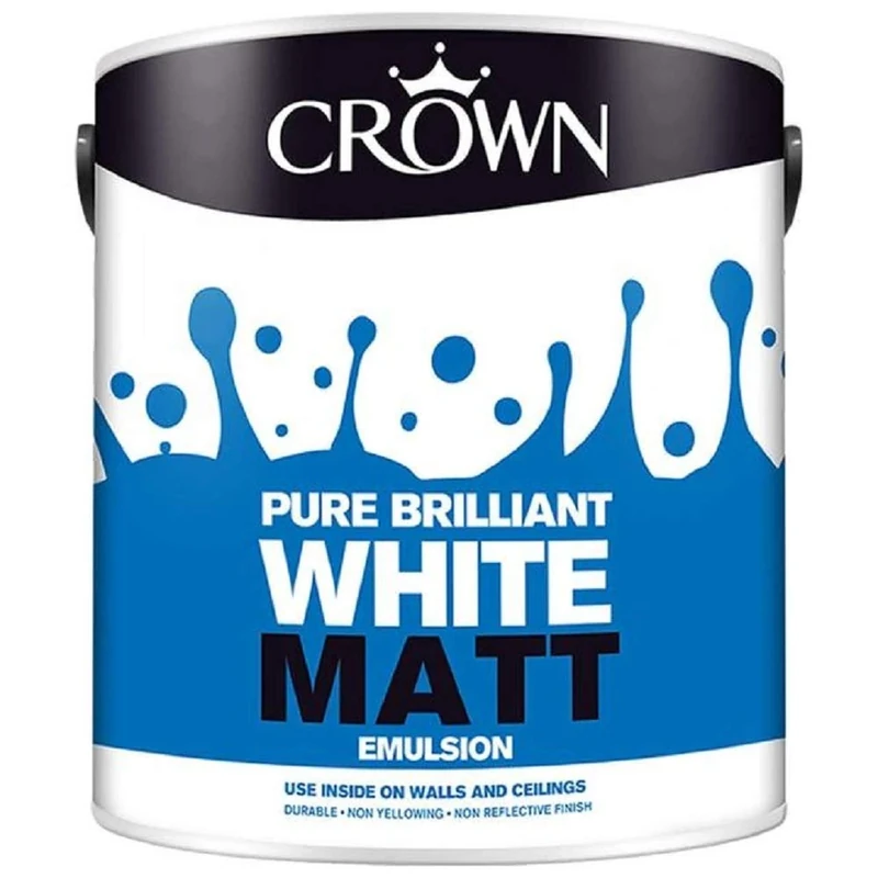 Crown Pure Brilliant White Matt Emulsion Paint - 2.5 L Wall Paint