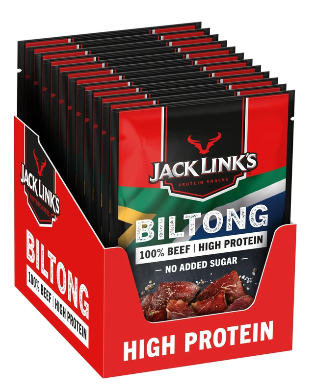 Jack Link’s Biltong Jerky Original - 12-Pack (12 x 40 g) - Gluten-Free Meat Snack - High-Protein Dried Meat for Gym, Fitness, Outdoor - Low-Calorie Protein Snacks - Beef Chips