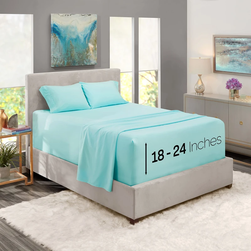 Nestl King Size Sheets Set - Deep Pocket, 4 Piece, Light Blue, Microfibre