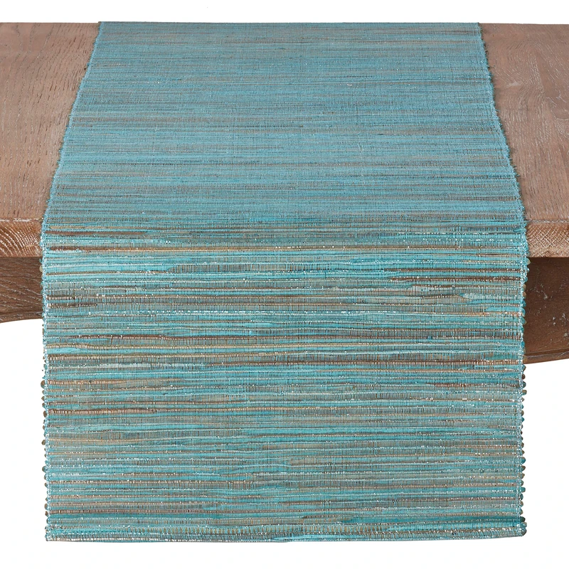 SARO LIFESTYLE 217.TQ14108B Melaya Collection Shimmering Woven Nubby Water Hyacinth Table Runner, 14" x 108", Turquoise