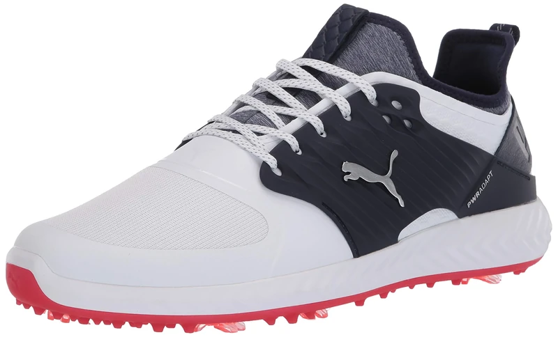 PUMA Men's Ignite Pwradapt Caged Golf Shoes, White Silver Peacoat, 8.5 UK
