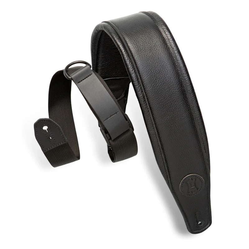 Levy's Leathers Right Height Guitar Strap with RipChord Quick Adjustment Technology; 3.5" Wide Padded Garment Leather - Black (MRHGP-BLK)
