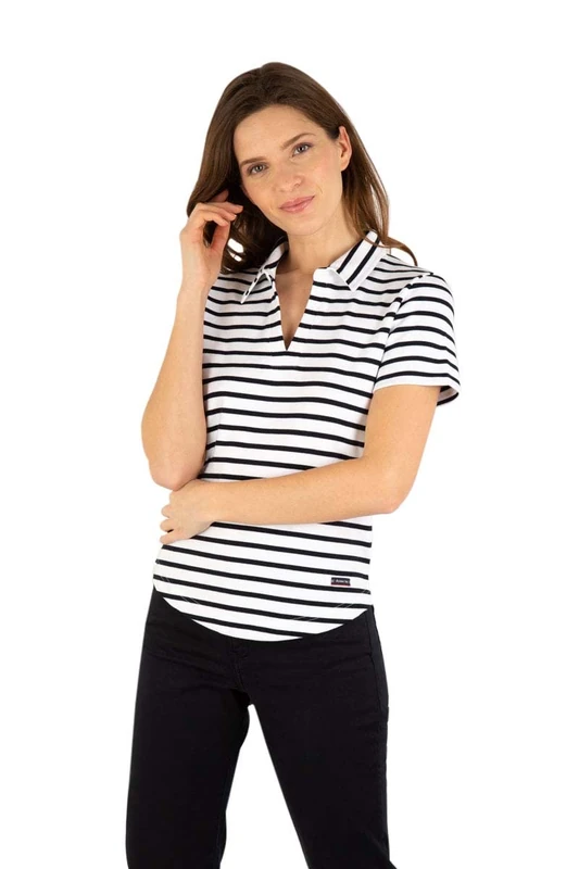 Armor Lux Women's Quille Polo Shirt, Multicolour (Blanc/Rich Navy Bi9), Medium (Size: 2)