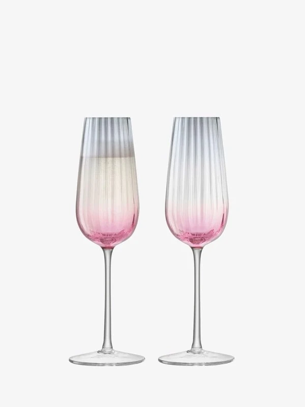 LSA International Dusk Champagne Flute 250ml Pink/Grey | Set of 2 | Mouthblown & Handmade Glass | Hand Painted | DU06