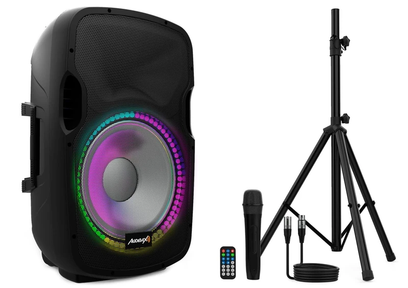 Audibax Party 15-15" Active Speaker - 600W Power - Amplified Speaker - USB/SD Connection - Stand + Cable + Microphone Included - Bluetooth Speaker - LED Lighting