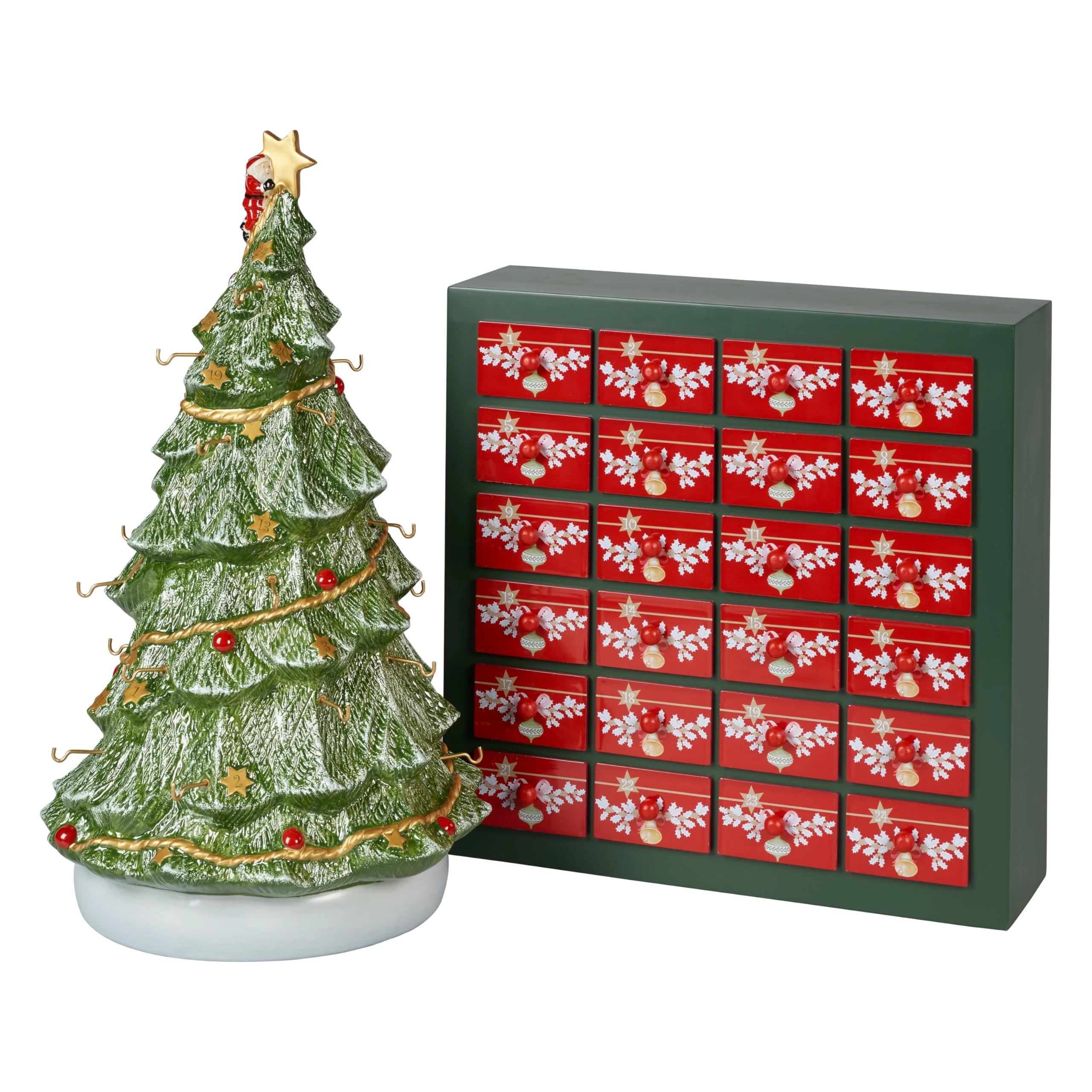 Villeroy & Boch – Christmas Toys Memory Advent Calendar Set 26 Pieces, 24 Porcelain Figures, Porcelain Christmas Tree 3D and Wooden Calendar, Xmas Decoration Indoor, Christmas Figurines Decorations