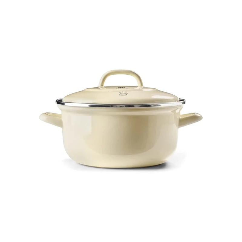 BK Indigo Dutch Heritage Round German Enamelled Casserole with Lid with PFAS-Free Ceramic Non-Stick Coating, 20 cm/2.5 Litre, Induction, Dishwasher Safe, Oven Safe, Cream - Image 1