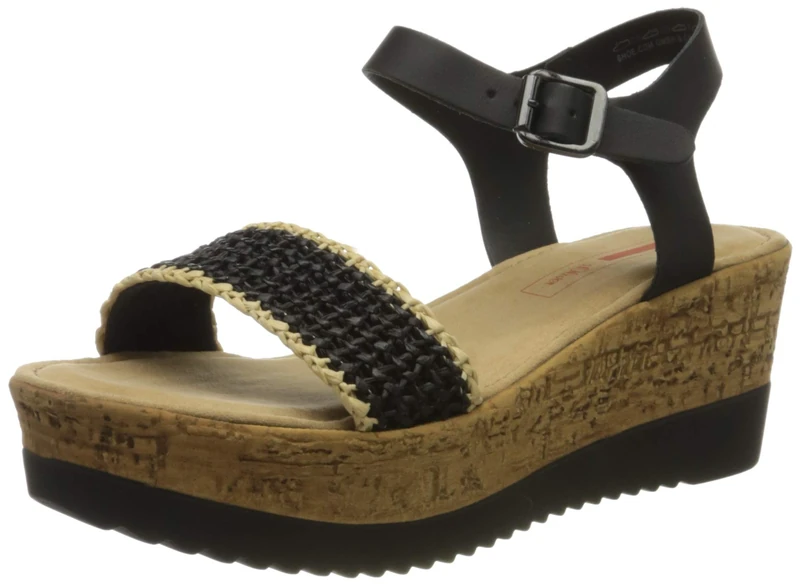 s.Oliver Women's 5-5-28327-24 Ankle Strap Sandals, Black Black Raffia 082, 6.5 UK
