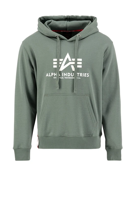 Alpha Industries Basic Hoody Hooded Sweat for Men Vintage Green - Image 1