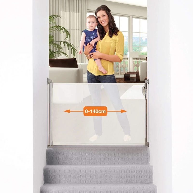 Dreambaby Retractable Baby Safety Gate - Extra Wide & Tall Mesh Gate - Fits up to 140cm Wide & 93cm Tall - White