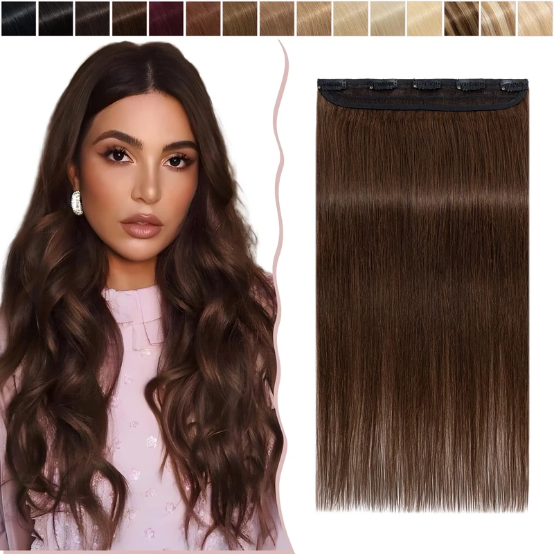 SEGO 8 inch Remy Human Hair Clip in Extensions - Medium Brown - Image 1