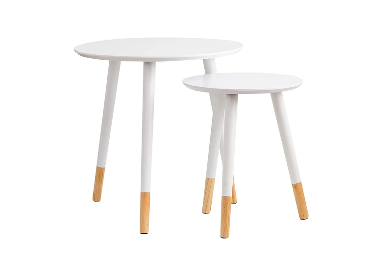 Aspect Dina Set of 2 Nesting, Occasional Table (White), wood, L:48 Diameter x48(H) cm./S:33 Diameter x40(H) cm