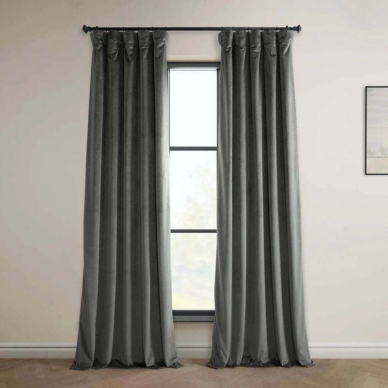 HPD Half Price Drapes VPYC Heritage Plush Velvet Curtain (1 Panel), 50 X 84, Pepper Grey