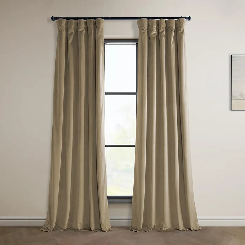 HPD Half Price Drapes Heritage Plush Velvet Curtains 96 Inches Long Room Darkening Curtains for Bedroom & Living Room 50W x 96L, (1 Panel), Museum Taupe