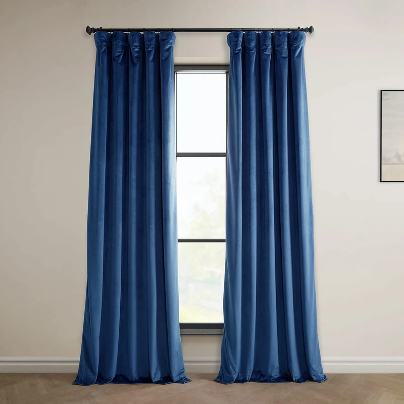 HPD Half Price Drapes Heritage Plush Velvet Curtains 96 Inches Long Room Darkening Curtains for Bedroom & Living Room 50W x 96L, (1 Panel), Pisces Blue