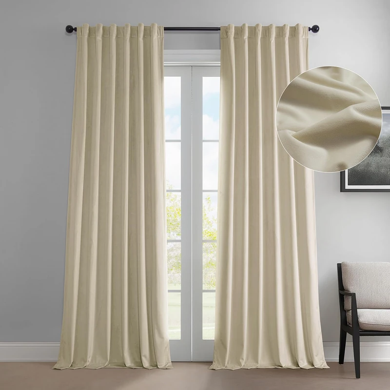 HPD Half Price Drapes Heritage Plush Velvet Curtains 96 Inches Long Room Darkening Curtains for Bedroom & Living Room 50W x 96L, (1 Panel), Au Lait Creme