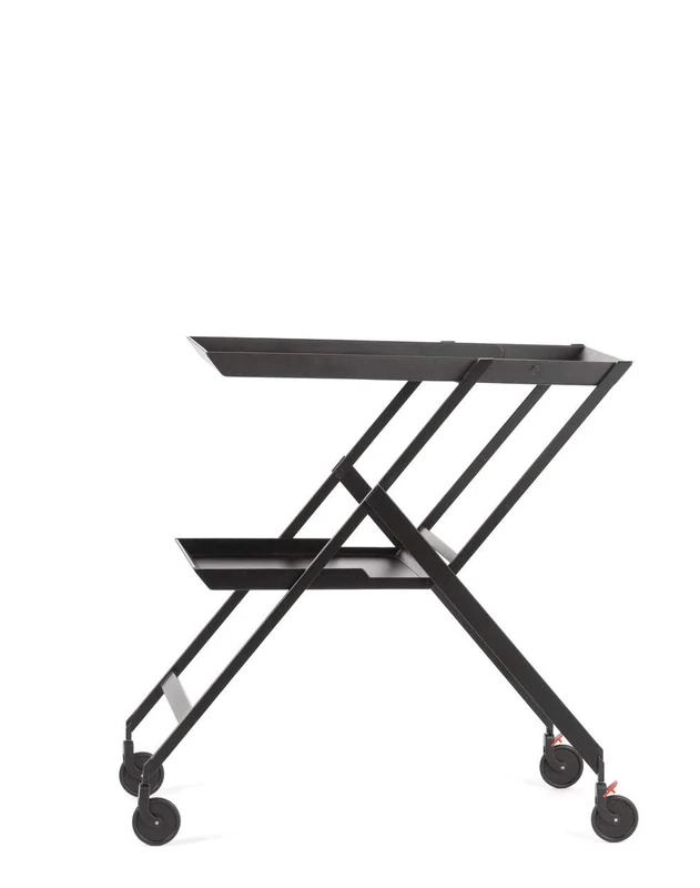Alessi Plico RS11 B, Folding trolley in steel coloured with epoxy resin, black. Shelves in polyurethane.