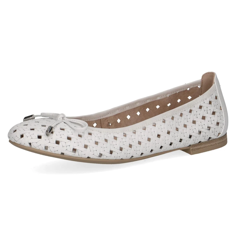 CAPRICE Women Ballet Flats Leather with Perforated Pattern, White (White Nappa), 8 UK
