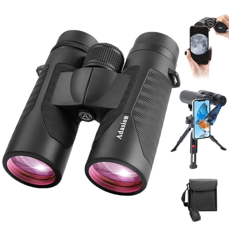 12x42 HD Binoculars for Adults with Phone Adapter and Telescopic Tripod - Super Bright Binoculars with Large View- Lightweight Waterproof Binoculars for Bird Watching Hunting Stargazing Hiking Sports