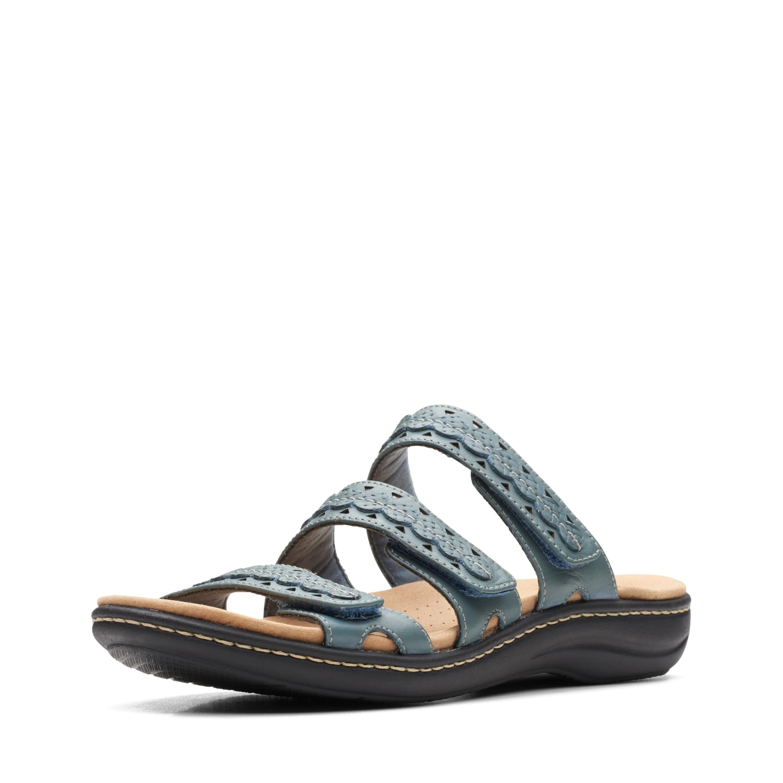 clarks Laurieann Cove Flat Sandal, Blue Grey Leather, 12 Narrow