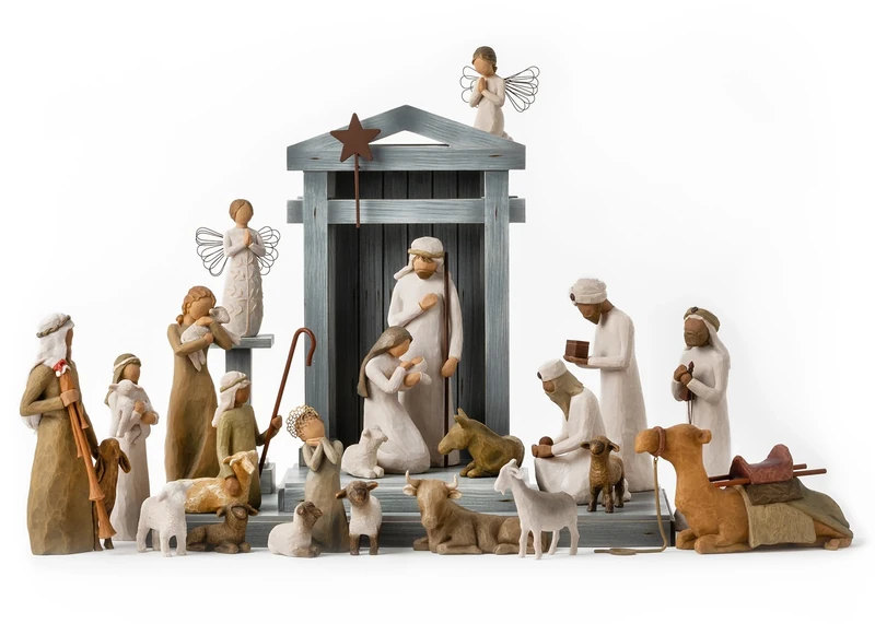 Willow Tree Nativity Premier Plus Shepherds, Animals and Angels, 24-Piece Sculpted Figure Set