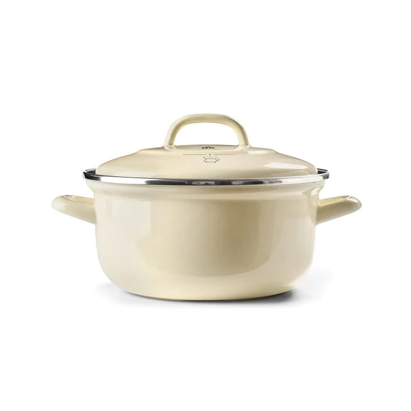 BK Indigo Dutch Heritage Round German Enamelled Casserole with Lid with PFAS-Free Ceramic Non-Stick Coating, 22 cm/3.3 Litre, Induction, Dishwasher Safe, Oven Safe, Cream