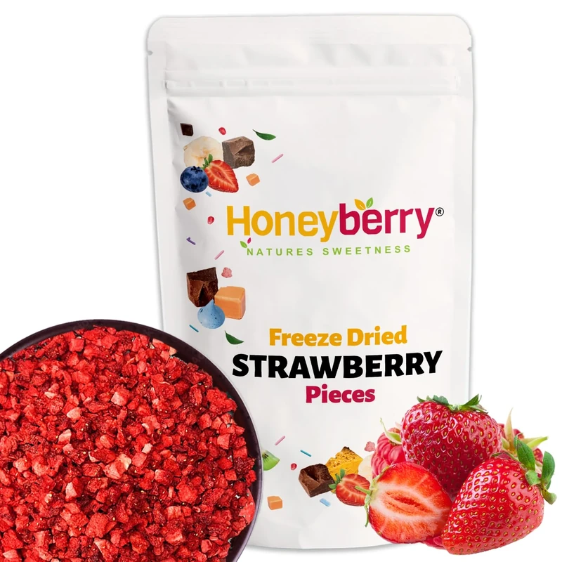 Freeze Dried Strawberry Pieces 70g - Premium Freeze-Dried Fruit Bits - 100% Natural, No Added Sugar or Preservatives Raw Dry Strawberries for Baking, Cake Decoration, Porridge Oats, Ice Cream Topping