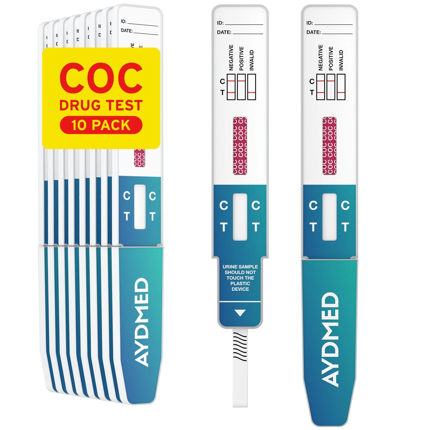 10 x AYDMED Cocaine Drug Tests | Drug Testing Kits for Self-Test Urine Screening of Cocaine Drug Use | Drug Tests for Coke, Crack, COC | 150ng/mL Sensitivity | 99% Accuracy | CE Certified