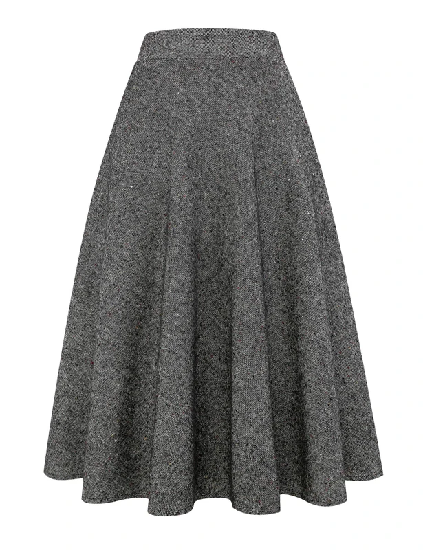 IDEALSANXUN Womens High Elastic Waist Maxi Skirt A-line Plaid Winter Warm Flare Long Skirts, Long Black, L - Image 1