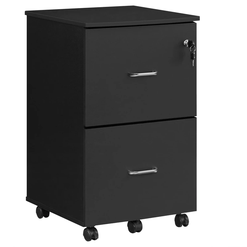 VASAGLE 2-Drawer File Cabinet, Locking Filing Cabinet for Home Office, Small Rolling File Cabinet, Printer Stand, A4, Letter-Size Hanging Files, Assembly Required, Black LCD27BKV1