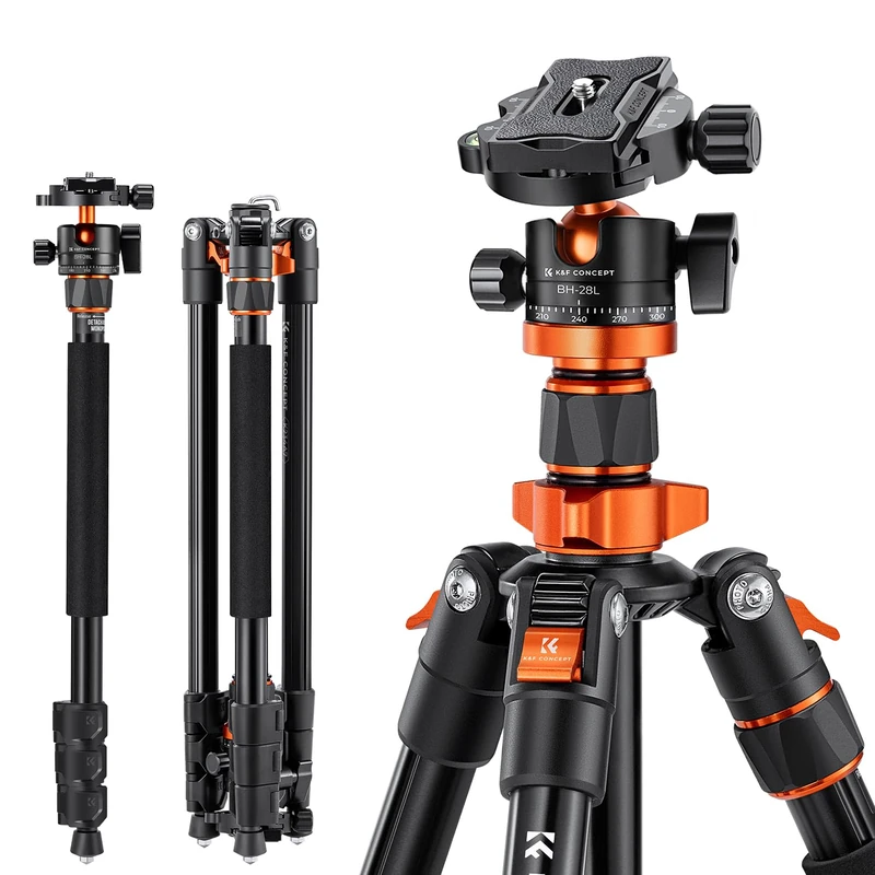 K&F CONCEPT 79" Camera Tripod, Camera Stand & Monopod with Ball Head, 1/4" Screw QR-Plate, 1/4" Thread Hole, Travel Tripod for DSLR, Camera, Load capacity 10kg, O234A7+BH-28L - Image 1