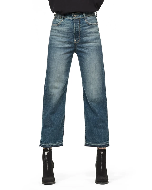 G-Star Women's Tedie Ultra High Straight Ripped Edge Ankle C Jeans, Blue (faded atlas D16797-B767-B137), 27W / 34L